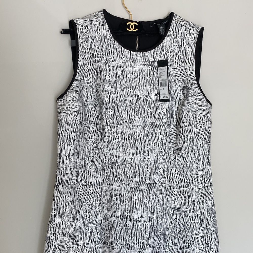 🔴 NWT Kenneth Cole Black White Blue Multi Print Shift Cocktail Dress - Picture 8 of 14